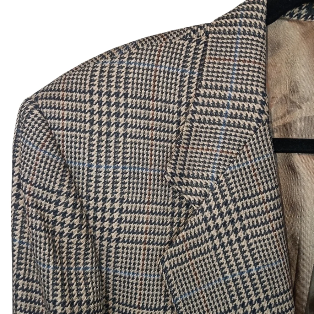 Oscar De La Renta Vintage Wool 2-Button Houndstooth Blazer Size 44L